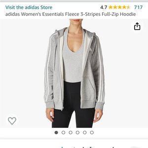 Adidas 3 stripes zip up hoodie, Heather gray, Large